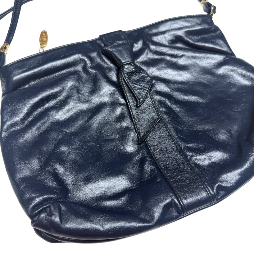Vintage Mimo Sacs Navy Blue Leather Crossbody